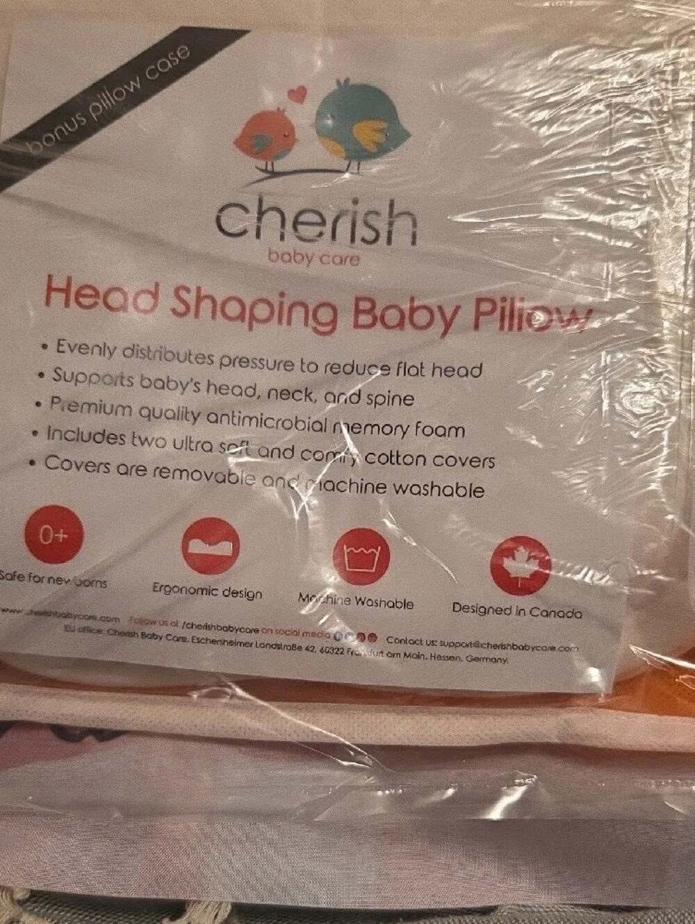 Cherish Baby Pillow with Orange and White Accents
